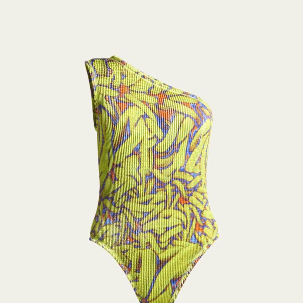 Bottega Veneta One-Shoulder Yellow Multicolor Textured One-Piece